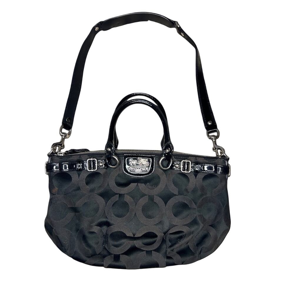 Coach Madison Signature Black Canvas Leather Zip Top Handle Satchel
